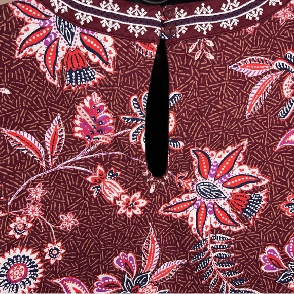 SMALL OLD NAVY BURGUNDY RED BOHO BLOUSE TOP COTTON FLORAL BOHEMIAN EMBROIDERED - Picture 8 of 10